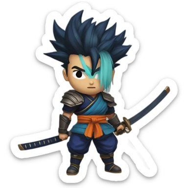 yasuo from league of legend in the dragon ball z style with color with a tied hair and a katana sticker