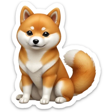 cinematic-[shiba inu]-realistic-full-body-sitting-emoji,-tail-resting-loosely-beside-its-paws,-head-tilted-dramatically, -fluffy-[orange white]-fur,-simplified-yet-realistic-focused-features,-highly-detailed,-glowing-with-an-almost-sarcastic-glow sticker