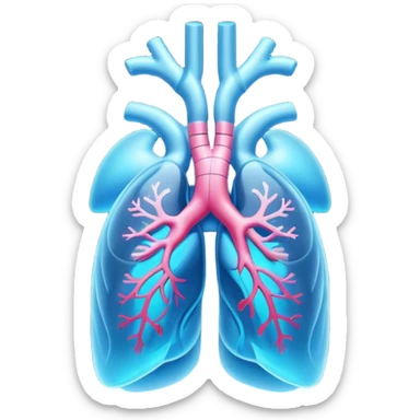 A 3D cartoon glowing digital lungs hologram with heartbeat lines, blue light effects, Memoji-style. sticker