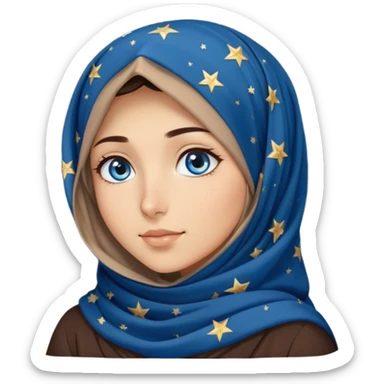 Turkish beautiful finish Konya girl blue eyes with starry night hijab and looking at the starry sky on night  sticker