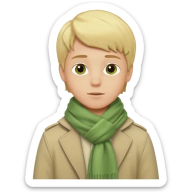 Blonde boy with light green scarf and biege jacket sticker