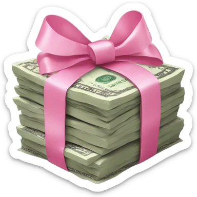 money stack wrapped with pink bow sticker