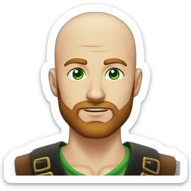 pirate look, 21 years old almost bald man with 1-day chestnut beard, green eyes, looking serious sticker