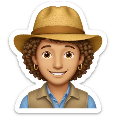 man curly hair and big earrings and and hat wearing sticker