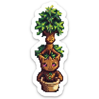 Groot tree character with simple pixelated design sticker