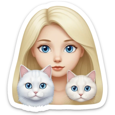 blond girl with White British longhair blue eye cat sticker