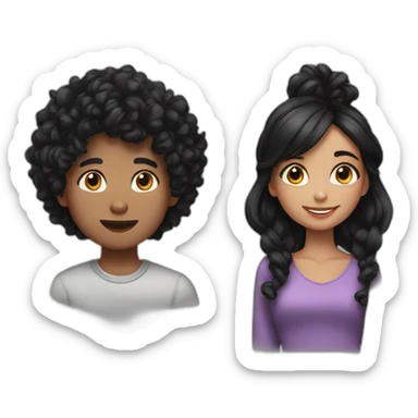Boy with black hair and girl with curly black hair  sticker