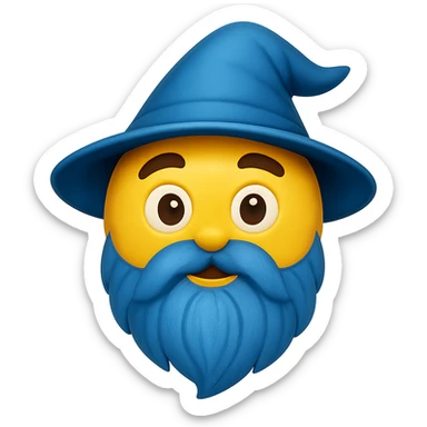 yellow face with blue wizard beard, digital illustration, emoji style, no background sticker