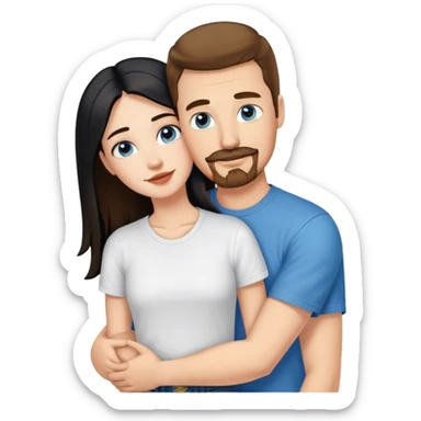 tall white guy with brown hair goatee mustache wearing t-shirt and jeans hugging a shorter white girl with long black hair sticker