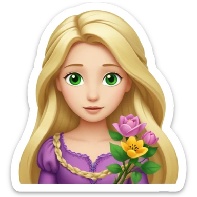 tangled disney rapunzel fair skin green eyes blonde hair flowers sticker