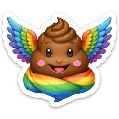 rainbow poop emoji with wings sticker