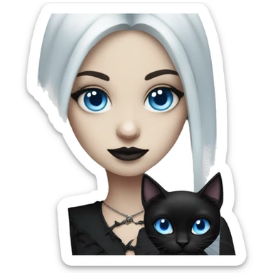 goth girl with blue eyes and black cat sticker