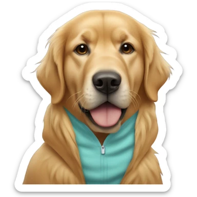 A golden retriever with a walrus onsie sticker