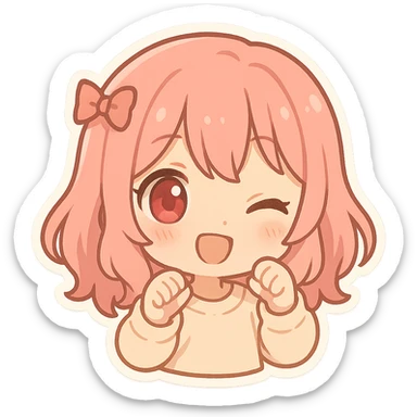 pink haired girl with red eyes, chibi cartoon style, adorable and playful sticker