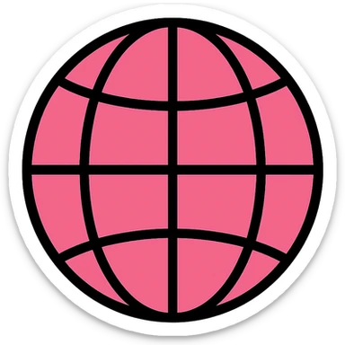 simple and clear pink globe icon with lineal color and black outlines sticker
