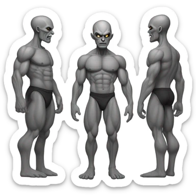 gray alien thug shirtless full, front and back view sticker