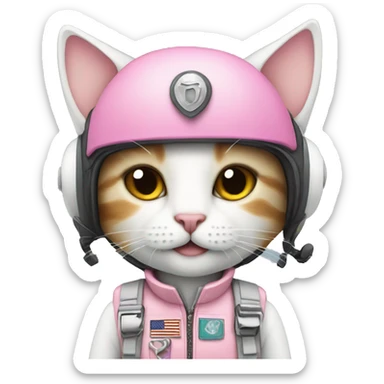 White and pink cat pilot  sticker