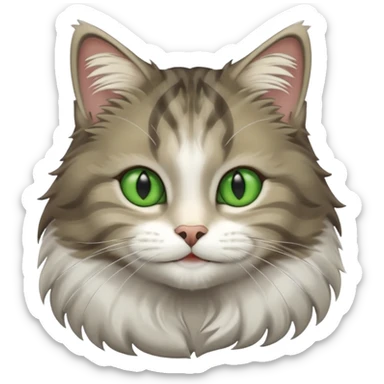 Siberian forest cat grey and white with white around eyes and green eyes smiling sticker