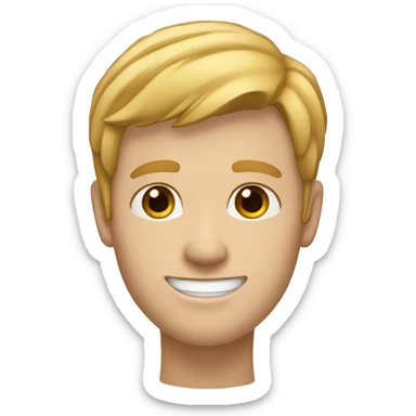 White Guy with small gap between his front teeth and a small white patch of hair on the left side near his ear. Dark blonde hair.  sticker