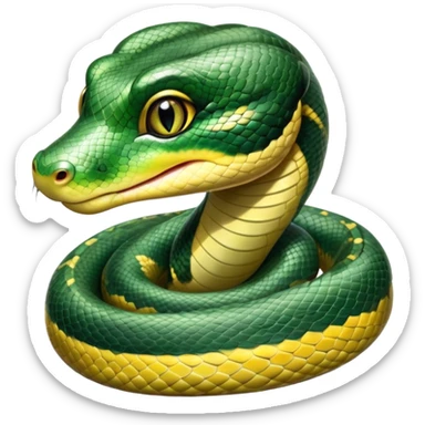 cinematic-cute-Green anaconda-portrait-emoji,-head-tilted-playfully-and-inquisitively,-with-a-sleek,-shimmering-body-adorned-with-detailed-scale-sriped patterns-and-round,-sparkling-eyes-full-of-wonder,-simplified-yet-irresistibly-adorable-features sticker