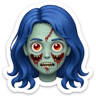 Make a zombie emoji with wavy hair dark blue,long hair sticker
