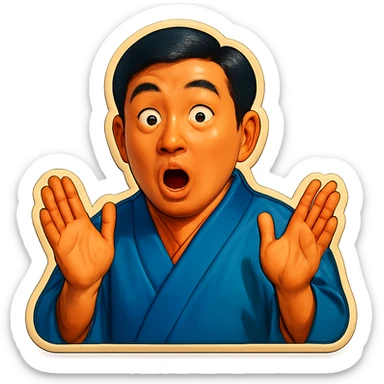 The same Japanese man in traditional kimono looks at the viewer with a surprised look, and his hands are empty sticker