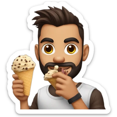 virat kohli eating chocolate ice cream with chocochips while watching phone sticker
