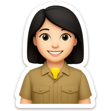 Change the hair to black and make the uniform only khaki, keep the style consistent with the original images. sticker