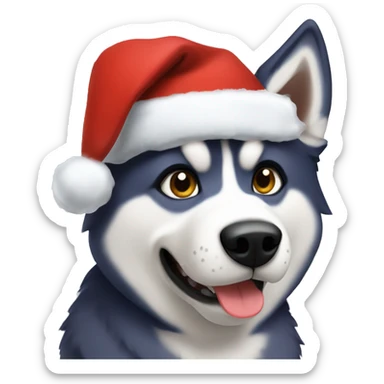 A husky wearing a santa hat sticker