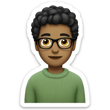 a white boy with glasses and black hair wearing soft green sweater sticker