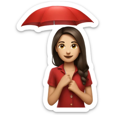 Red umbrella with sweet brunette girl sticker