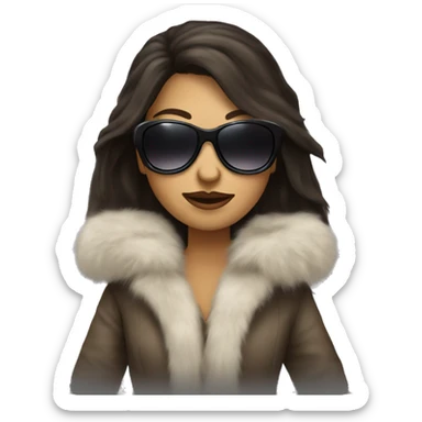 long hair brunette mob wife with fur coat and sunglasses sticker