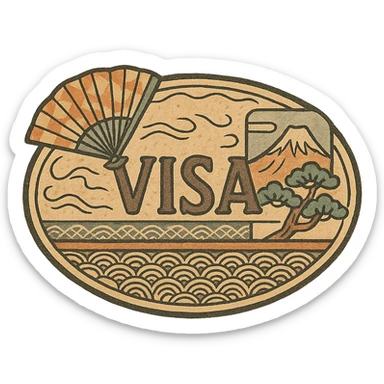 ukiyo-e style traditional Japanese print look visa stamp, no background sticker
