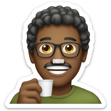 smiling man outdoors with cup sticker