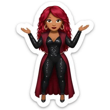 Traci Braxton with long dark red hair, black sequin outfit sticker