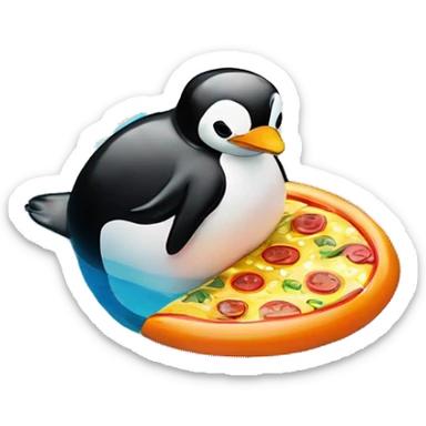 Penguin on a pool float In a pool under water drinking a pop eating pizza  sticker