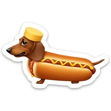 a dachshund in a hot dog costume sticker