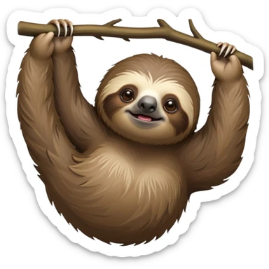 cinematic-sloth-realistic-full-body-hanging-emoji,-long-curved-claws-clinging,-thick-shaggy-brown-fur-slightly-ruffled,-head-tilted-dramatically,-slow-blinking-eyes-filled-with-serene-wisdom,-simplified-yet-realistic-focused-features,-highly-detailed,-glowing-with-an-almost-sarcastic-glow sticker