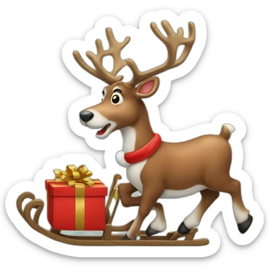 Santa's Raindeer pulling sledge full of presents sticker