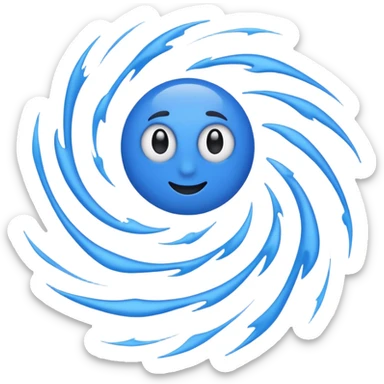cyclone emoji with cartoonish expressive eyes, black arms and legs, simple clean emoji style, polished minimal look, professional company logo sticker