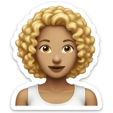 Woman light skin curly hair with a white t-shirt on pretty sticker