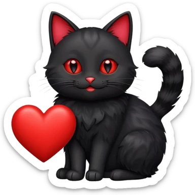 Magic cat with happy red heart with a late sticker