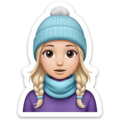 Girl wearing winter hat and face cover, cold, blonde  sticker