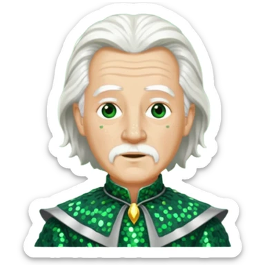 The Wizard from the Wizard of Oz with white hair, dark green sequin outfit sticker