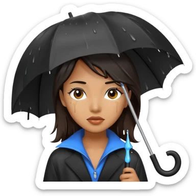 she getting wet (umbrella, dripping dark hair) sticker