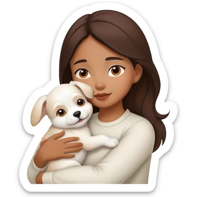 One filipina girl hugging white puppy  sticker