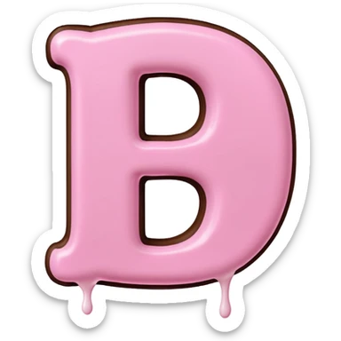 “Single pink bubble letter d, white outline, bottom dipped in chocolate with pink frosting drizzle, kawaii style, glossy, soft shading, clean outline, transparent background, Discord emoji size” sticker