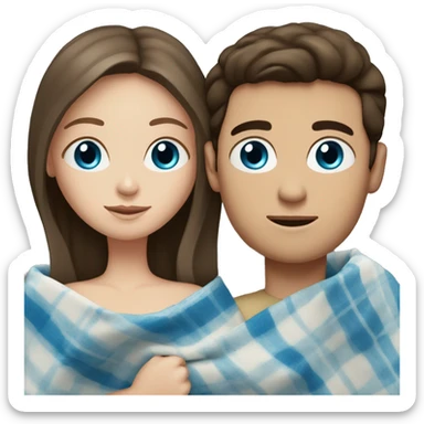 Brunette white girl with blue eyes in a blanket with boy sticker