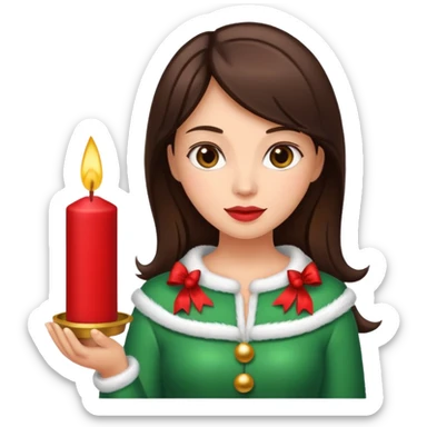 brunette woman holding christmass ornamented candle sticker
