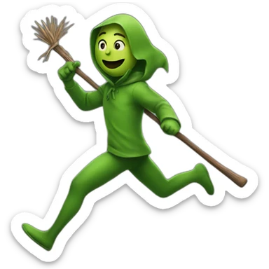 A green person holding a stick and running after a thief sticker